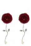 Magda Butrym Red Rose Stem Earrings With Pearl Drop In Red