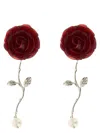 Magda Butrym Red Rose Stem Earrings With Pearl Drop In Red