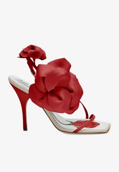 Magda Butrym 100 Rose Appliqué Leather Sandals In Red