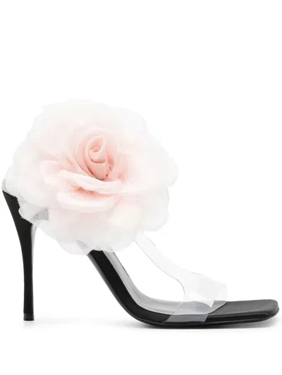 Magda Butrym Black Floral-appliqué Sandals With 105mm Stiletto Heel