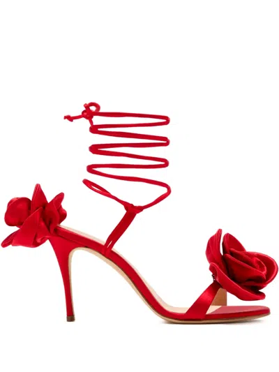 Magda Butrym 105mm Rose-detail Lace-up Sandals In Red