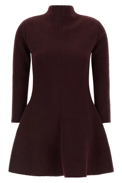 Magda Butrym Flared Skirt Long Sleeve High Neck Dress In Burgundy