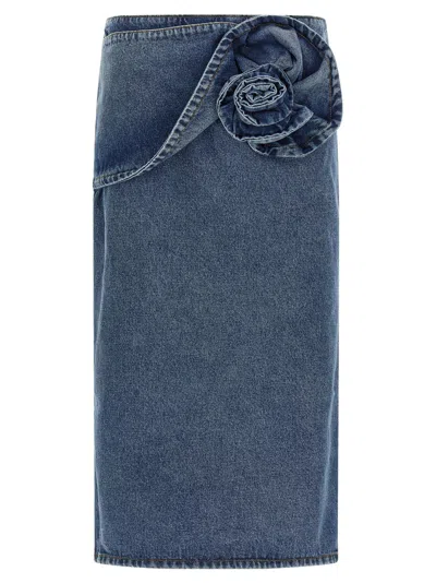 Magda Butrym High Waist Skirt Floral Detail Slit In Blue