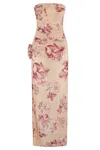 Magda Butrym Beige Floral Print Strapless Midi Dress In Beige