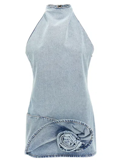 Magda Butrym Rose-appliqué Mini Dress In Blue