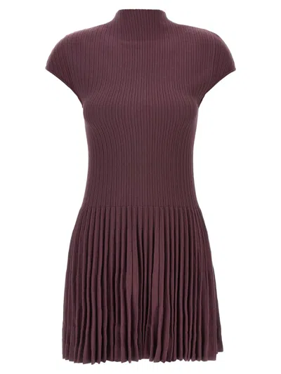 Magda Butrym Cap Sleeve High Neck Pleated Dress In Purple