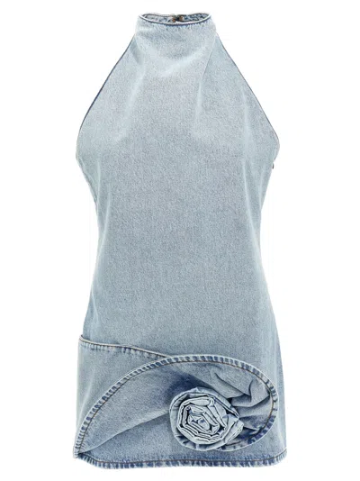 Magda Butrym Rose-appliqué Mini Dress In Blue