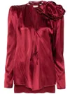 Magda Butrym Satin Blouse W/ Rose Detail In Red