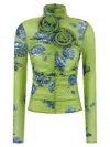 Magda Butrym Embellished Floral High Neck Ruched Top In Multi