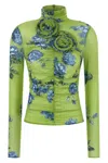 Magda Butrym Embellished Floral High Neck Ruched Top In Green
