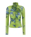 Magda Butrym Embellished Floral High Neck Ruched Top In Green