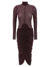 Magda Butrym Long Sleeve Sheer Midi Dress In Bordeaux