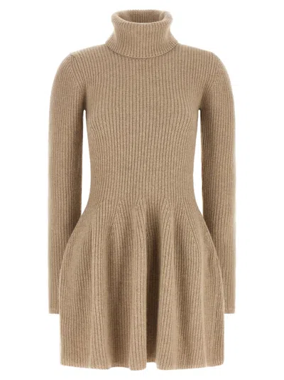 Magda Butrym Knit Dress Turtleneck Long Sleeve Flared In Brown