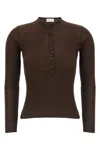 Magda Butrym Ribbed Silk Sweater With Crew Neck In Brown