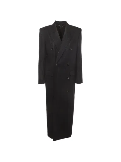 Pre-owned Magda Butrym 2020 Striped Single-breasted Coat In Black