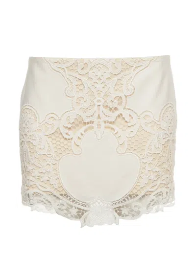 Pre-owned Magda Butrym 2024 Guipure Lace Mini Skirt In White
