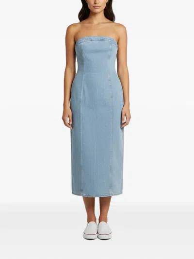 Pre-owned Magda Butrym 2024 Strapless Midi Dress In Blue