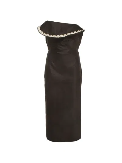Pre-owned Magda Butrym 2025 Draped Lace-trim Midi Dress In Black