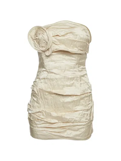 Pre-owned Magda Butrym 2025 Floral-appliqué Strapless Mini Dress In Neutrals