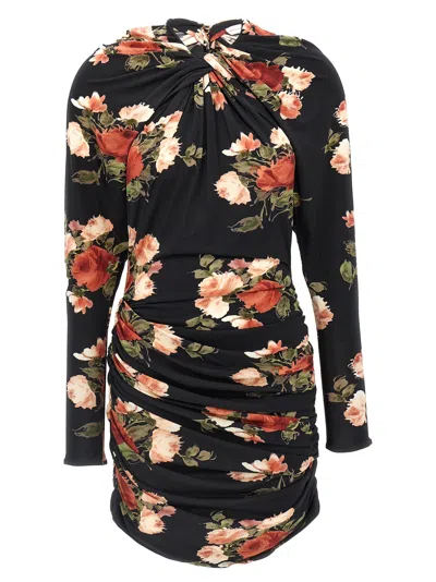Magda Butrym Floral Print Mini Dress With Cut-out Details In Black