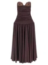 Magda Butrym Flared Skirt Lace Trim Ruched Dress In Brown
