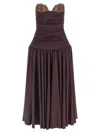 Magda Butrym Flared Skirt Lace Trim Ruched Dress In Brown