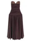 Magda Butrym Flared Skirt Lace Trim Ruched Dress In Brown