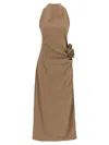 Magda Butrym Embellished Floral Halter Dress With Side Draping In Beige