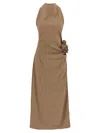 Magda Butrym Embellished Floral Halter Dress With Side Draping In Beige