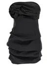 Magda Butrym Off-the-shoulder Black Mini Dress With Floral Accent In Black