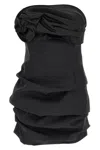 Magda Butrym Off-the-shoulder Black Mini Dress With Floral Accent In Black