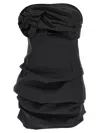 Magda Butrym Off-the-shoulder Black Mini Dress With Floral Accent In Black