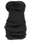 Magda Butrym Off-the-shoulder Black Mini Dress With Floral Accent In Black