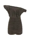 Magda Butrym Sculptural One-shoulder Mini Dress With Rose Petal Detail In Brown