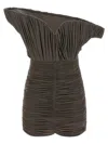 Magda Butrym Sculptural One-shoulder Mini Dress With Rose Petal Detail In Brown