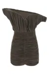 Magda Butrym Sculptural One-shoulder Mini Dress With Rose Petal Detail In Brown