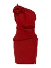 Magda Butrym Single Shoulder Draped Dress With Floral Embellishment In Red