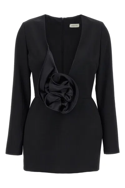 Magda Butrym '37' V-neckline Floral Long Sleeves Dress In Black