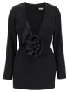Magda Butrym Oversized Floral Embellished Silk-wool Dress In Black
