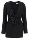 Magda Butrym Oversized Floral Embellished Silk-wool Dress In Black
