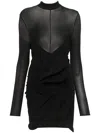 Magda Butrym Gathered Sheer Wool-blend Minidress In Black