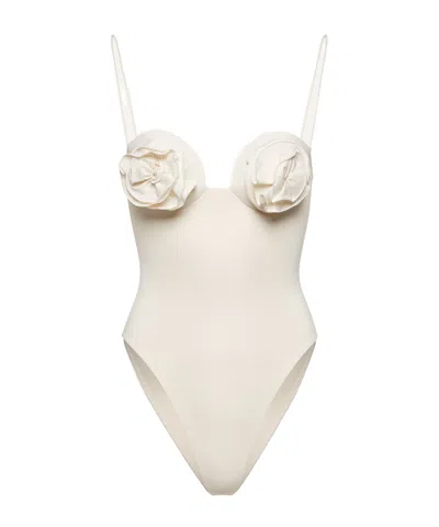 Magda Butrym 3d Flower Retro Bustier Swimsuit In Neutral