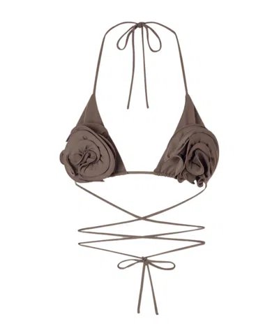 Magda Butrym 3d Floral Halter Bikini Top In Brown