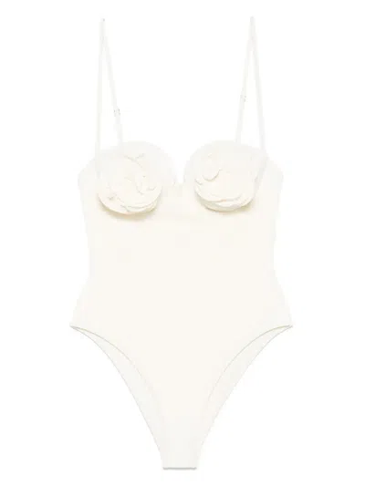 Magda Butrym 3d Flower Bustier Swimsuit In Neutrals