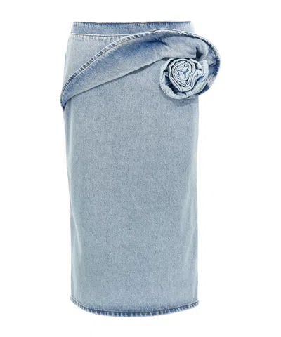 Magda Butrym '03' High Waist Midi Wrap Skirt With Floral Embellishment In Blue