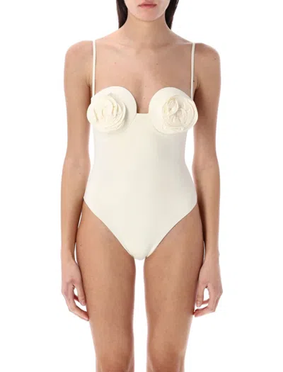 Magda Butrym 3d Flower Retro Bustier Swimsuit In White