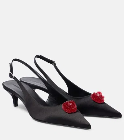 Magda Butrym 45 Floral-appliqué Satin Slingback Pumps In Black