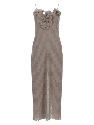 Magda Butrym Brown Textured Floral Applique Maxi Dress In Gray