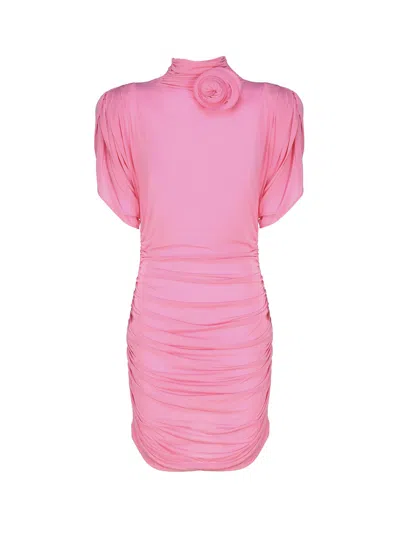 Magda Butrym Abito In Maglia Dolcevita Drappeggiato Rosa In Pink