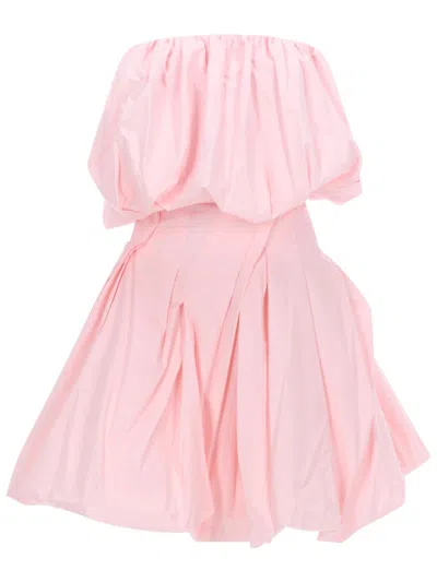 Magda Butrym Strapless Gathered Poplin Mini Dress In Pink